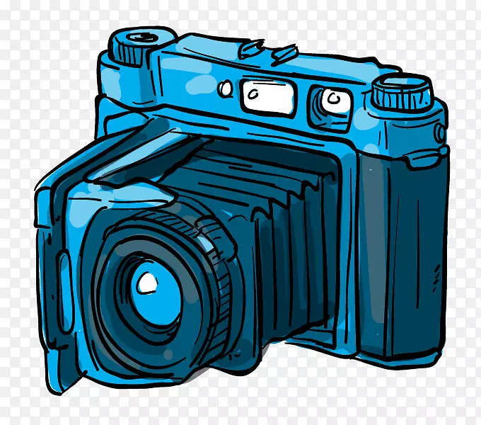 单镜头反光相机-卡通手绘蓝色单反相机