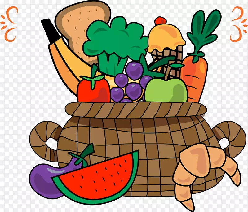 果蔬篮.手绘卡通水果和蔬菜