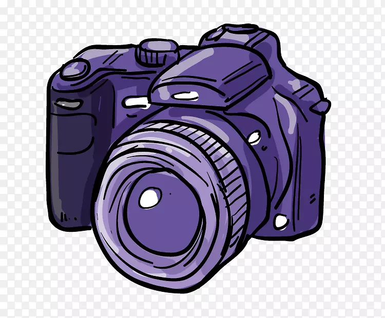 佳能eos数码单反相机卡通手绘紫色单反相机图标
