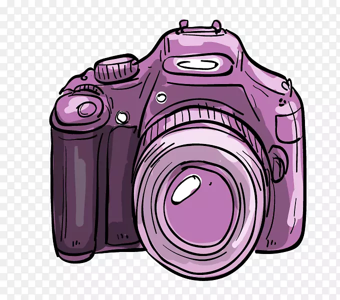 数码相机单镜头反射式照相机卡通绘图卡通手绘紫色单反相机
