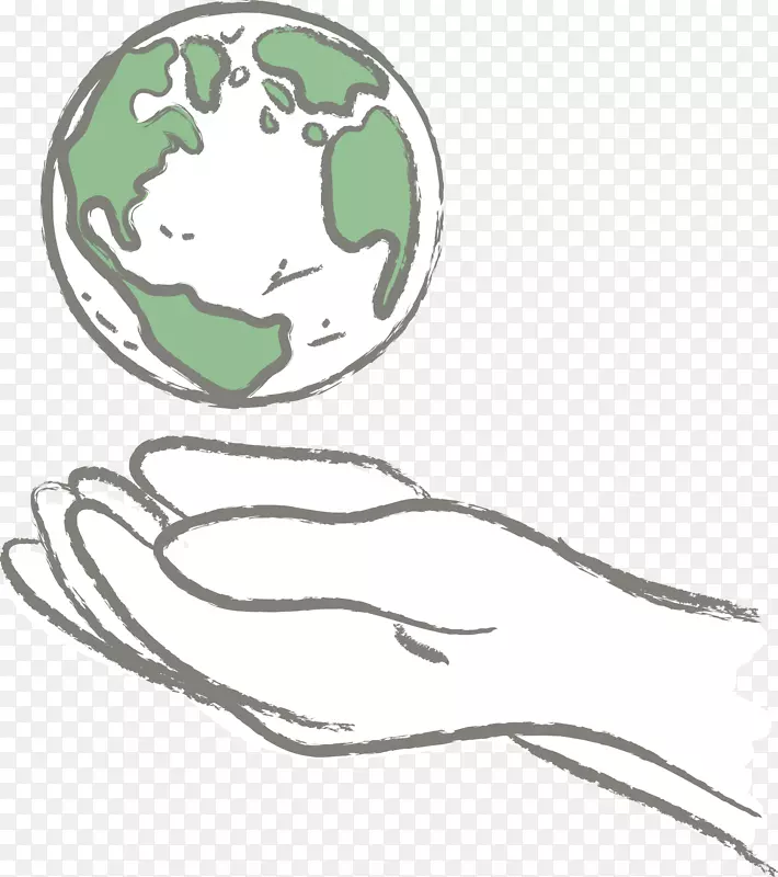 地球日绘画插图.手持地球的手绘