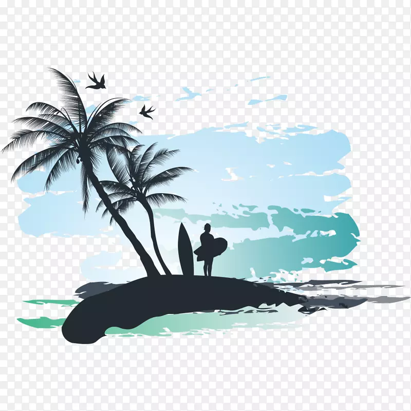 棕榈滩插图剪贴画.热带元素