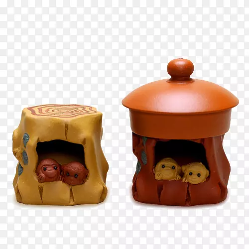 茶壶陶瓷壶-双猴子盖支柱