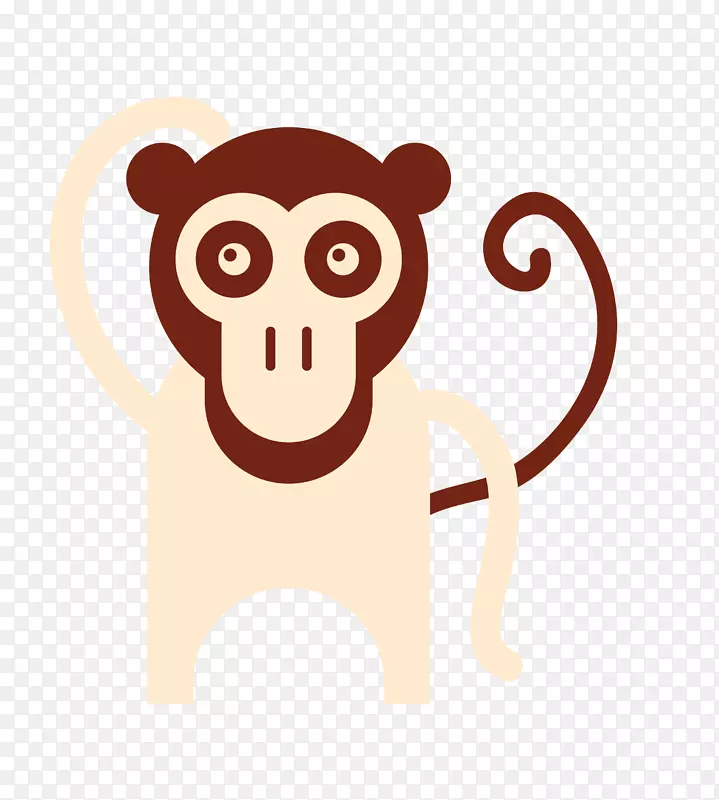 猴子插图-扁平棕色卡通猴子