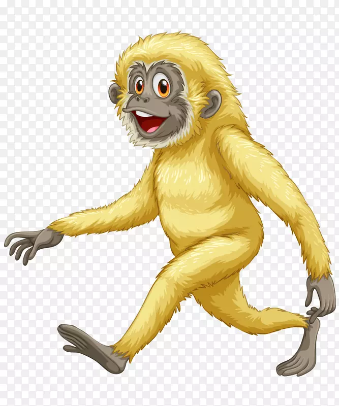 猩猩插图-可爱的手绘卡通猴子行走