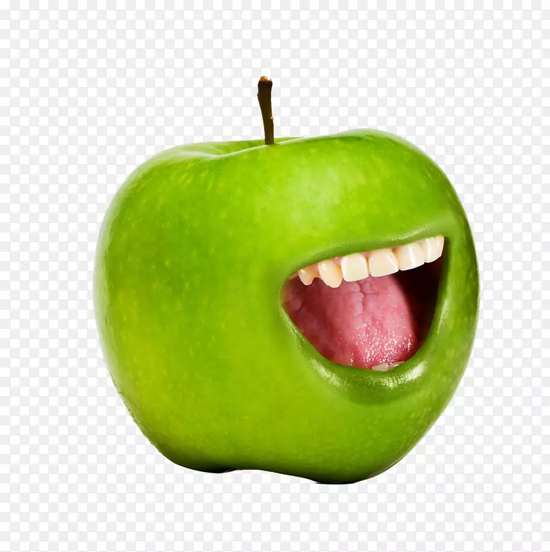 芒萨纳·维德苹果嘴摄影.张开嘴的绿色苹果