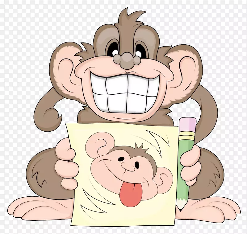 猴子卡通剪贴画-拿笔和纸猴