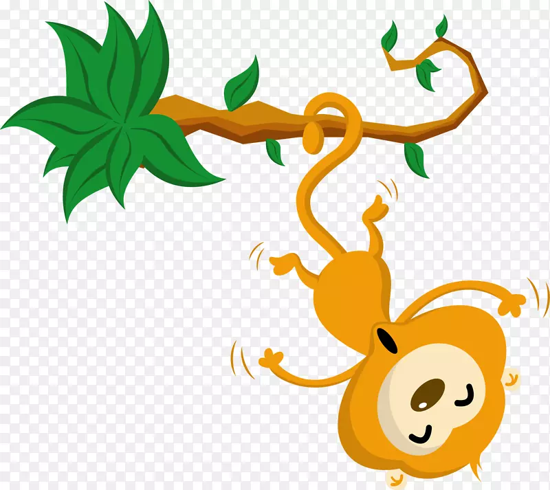 猴子贴纸剪贴画-挂在树上的猴子