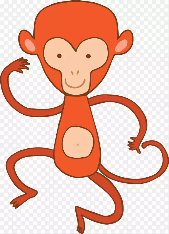 卡通类人猿绘画剪辑艺术-橙色卡通猴子