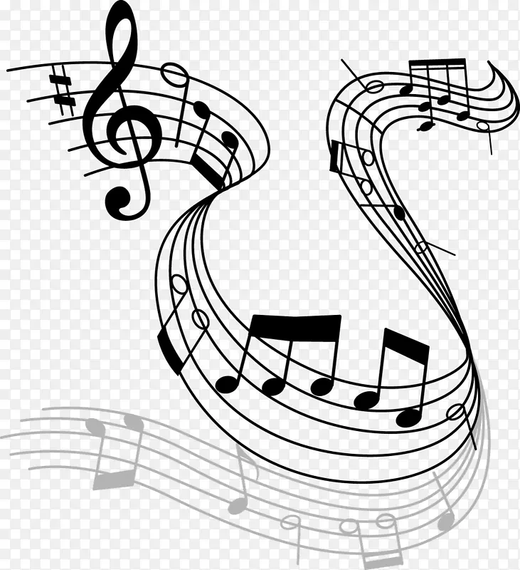 音乐音符绘制版税-免费剪纸-黑白衬垫音符透明无花果。