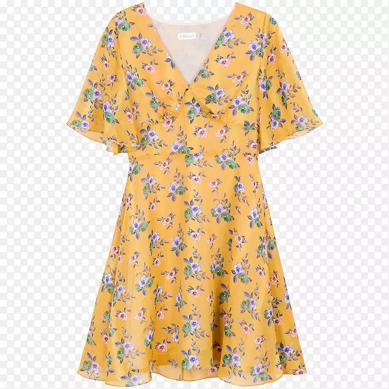 黄色连衣裙-黄色v领连衣裙