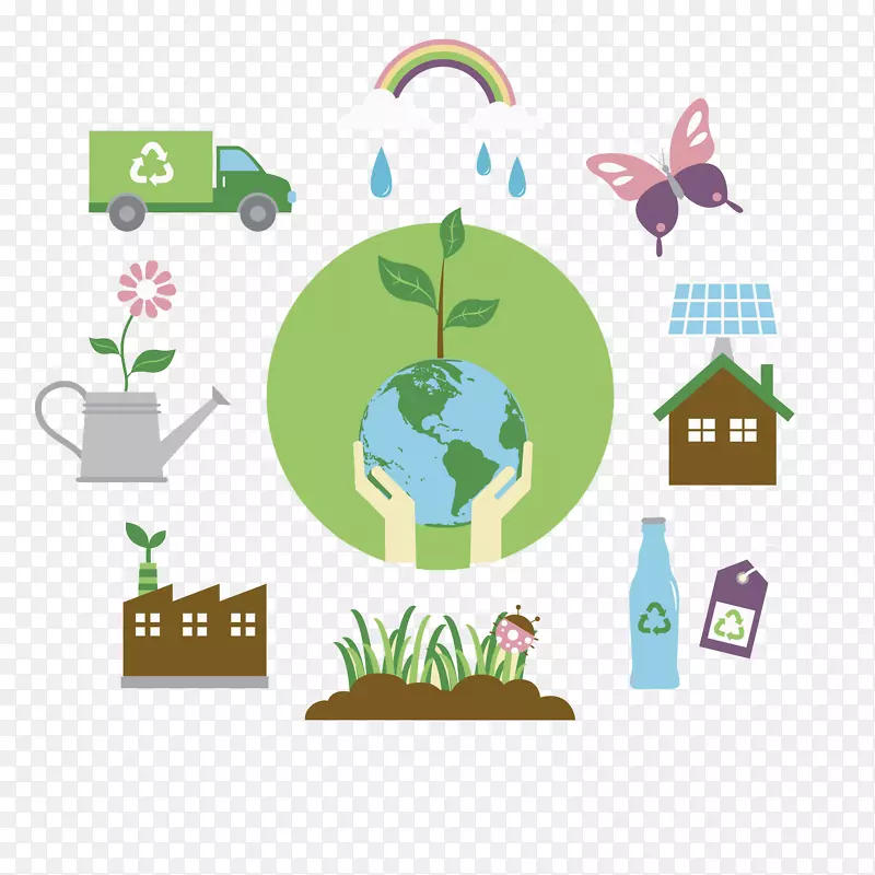 绿色可持续性回收剪贴画-手绘绿色环境图