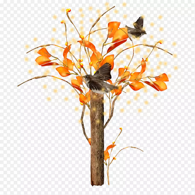 花卉设计剪贴画-鸟语树