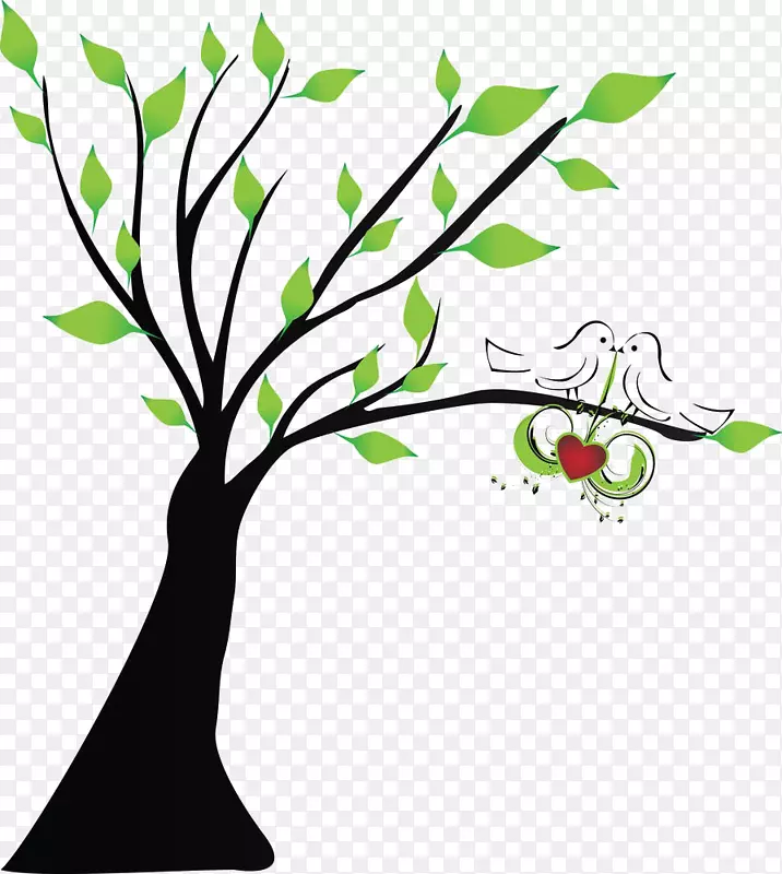 树木剪贴画-卡通树鸟