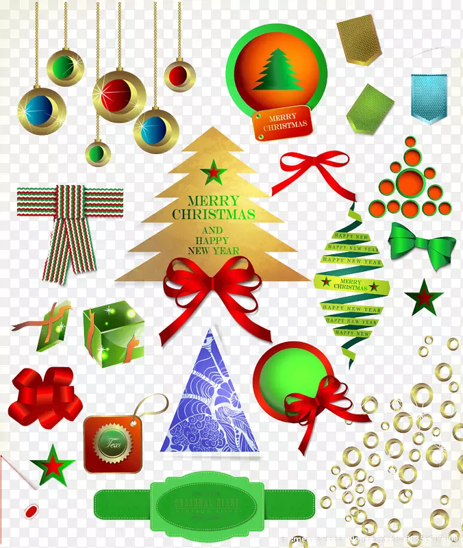 圣诞树圣诞卡-圣诞元素标签