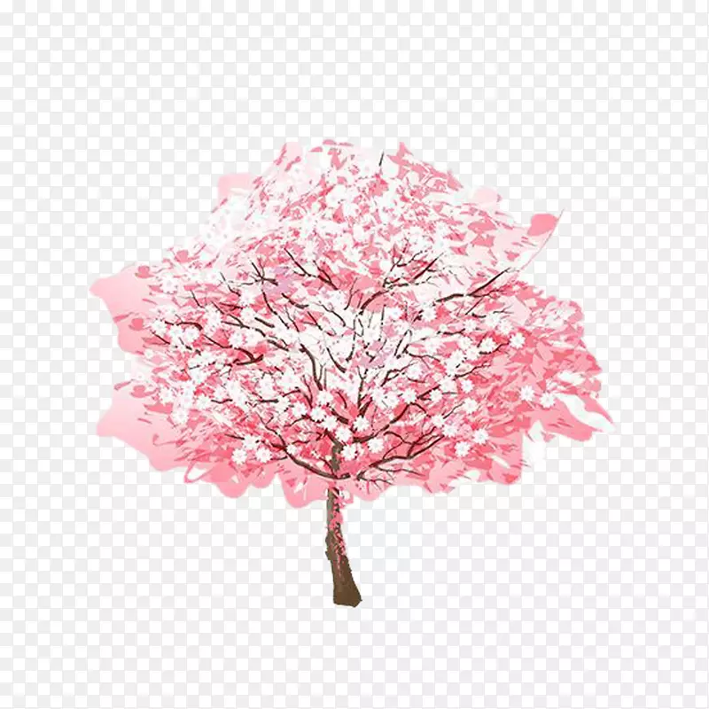樱花树-可爱的手绘樱桃树扣免费材料