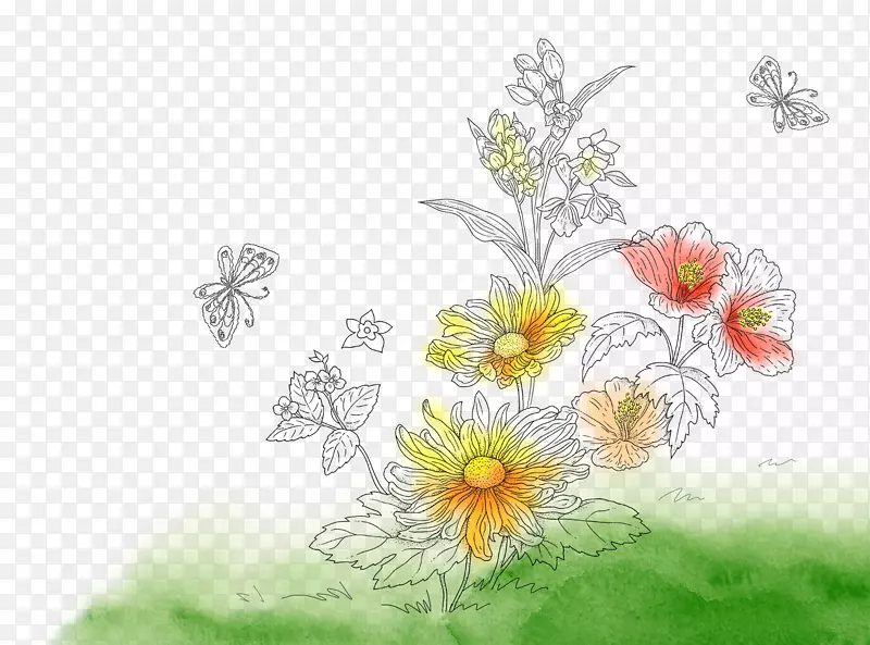 花卉水彩画图案-花草背景墨