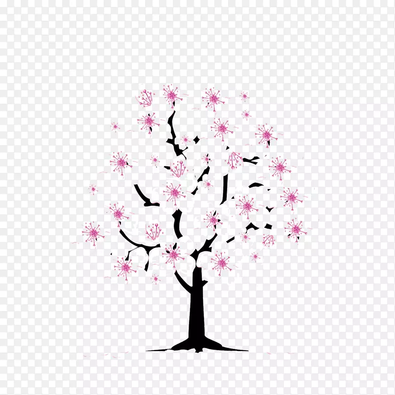 樱花树夹艺术-卡通手绘樱桃树扣免费材料