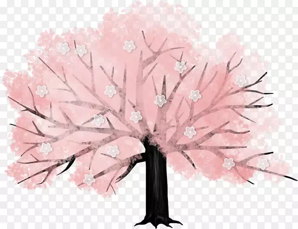 樱花树画-卡通粉红樱桃树