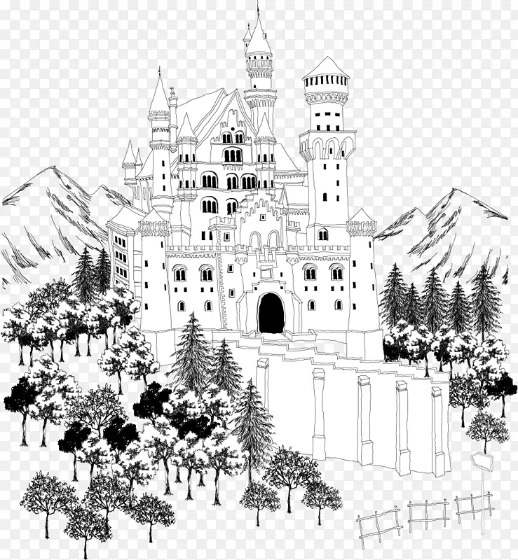建筑城堡黑白-黑白城堡建筑线图
