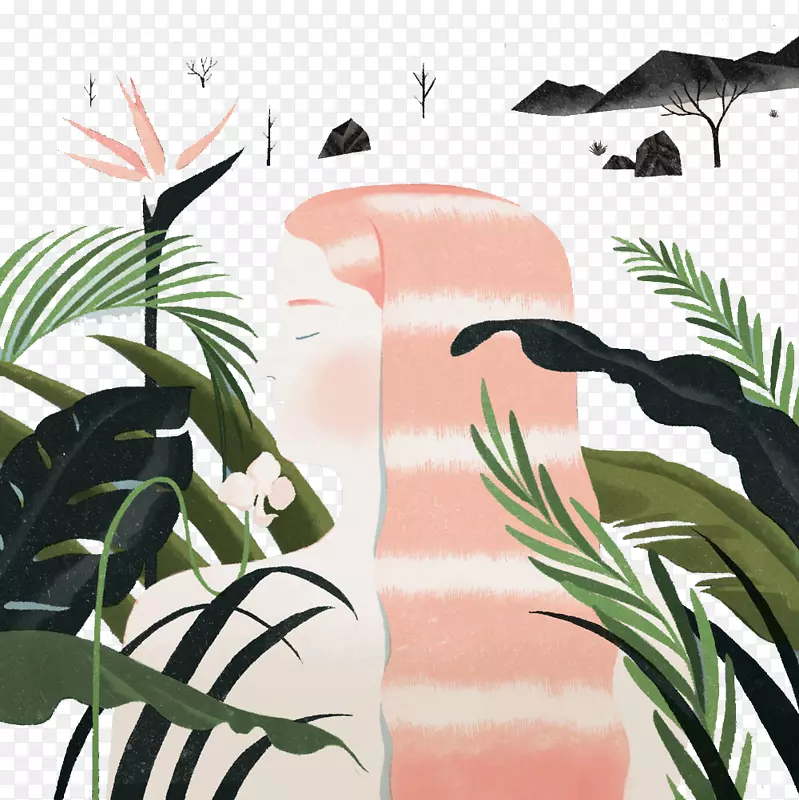 绘画艺术插画插图手绘留长发的女人
