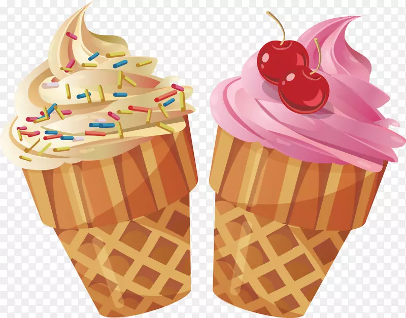 冰淇淋圆锥华夫饼插图.手绘甜味剂