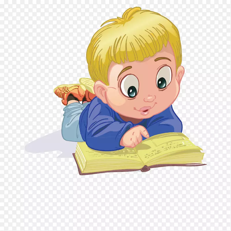 儿童卡通-黄色头发蓝色腹部阅读男孩