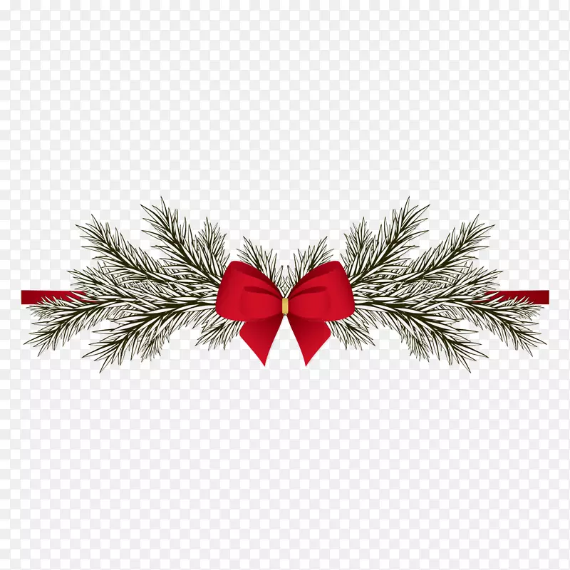 圣诞新年贺卡-松树蝴蝶结装饰图案