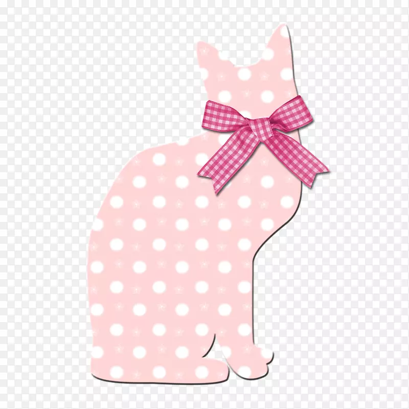 粉红猫纸剪贴簿插图-猫戴蝴蝶结