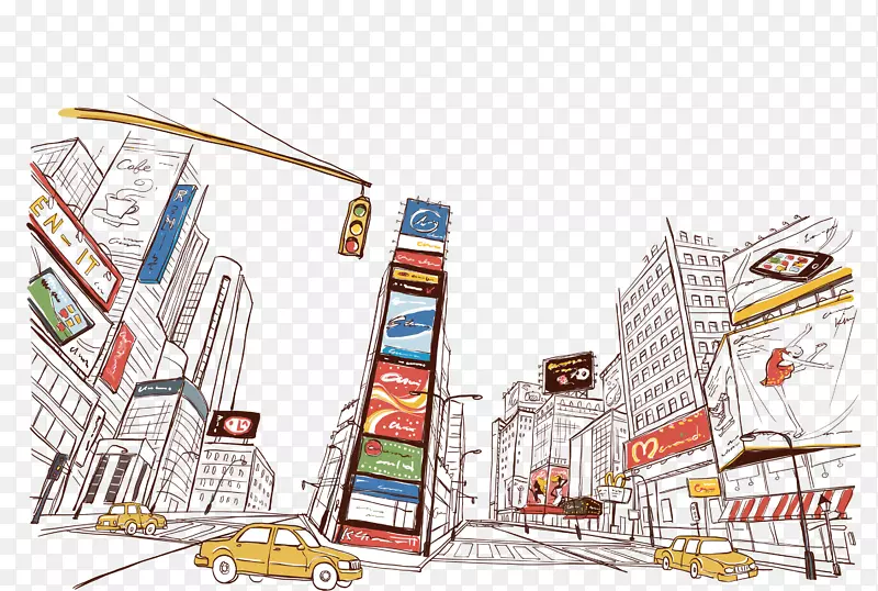 城市平面设计插图-手绘商务中心