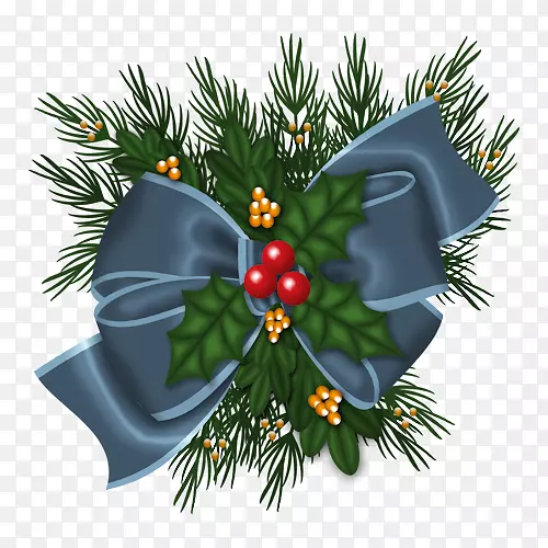圣诞装饰圣诞树剪贴画-蓝色蝴蝶结