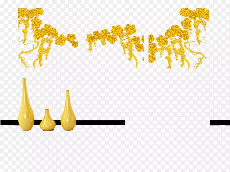 平面设计品牌黄色字体-鲜花和瓶子
