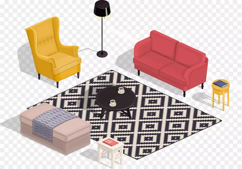 客厅等距投影室内设计服务起居室沙发渲染