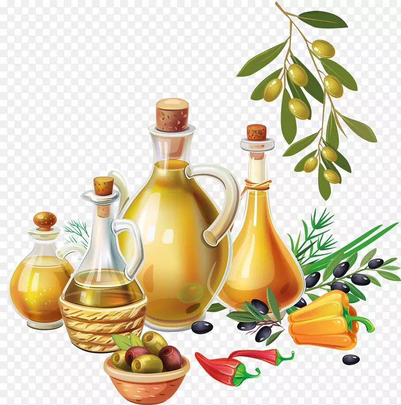橄榄油收获景观-卡通瓶