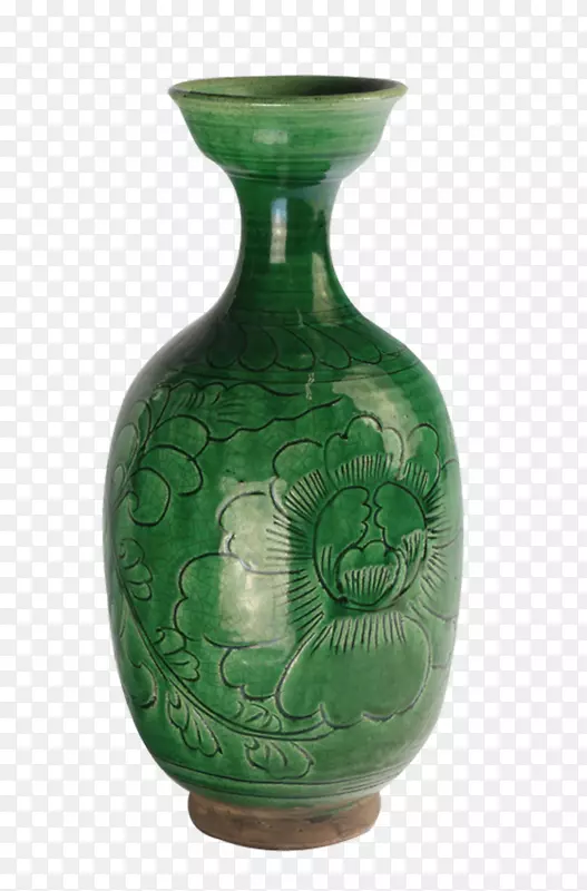 宋朝脱釉博物馆陶瓷釉绿瓶