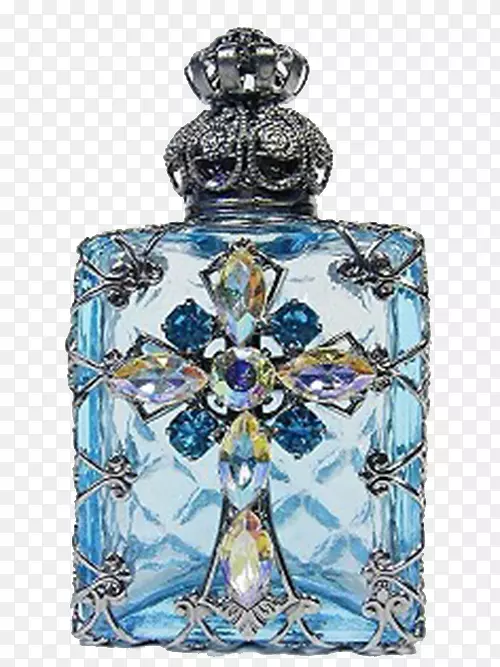 香水瓶，指甲艺术，蓝色瓶