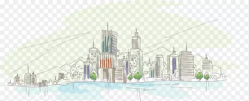 建筑4k分辨率插图.高楼手绘城市