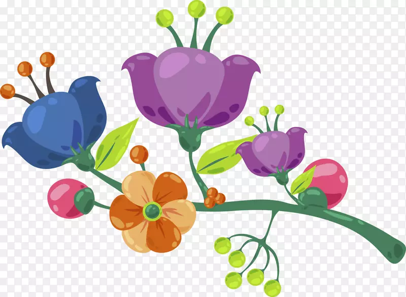 花卉图案紫色花瓣插图-装饰精美的花卉水彩画