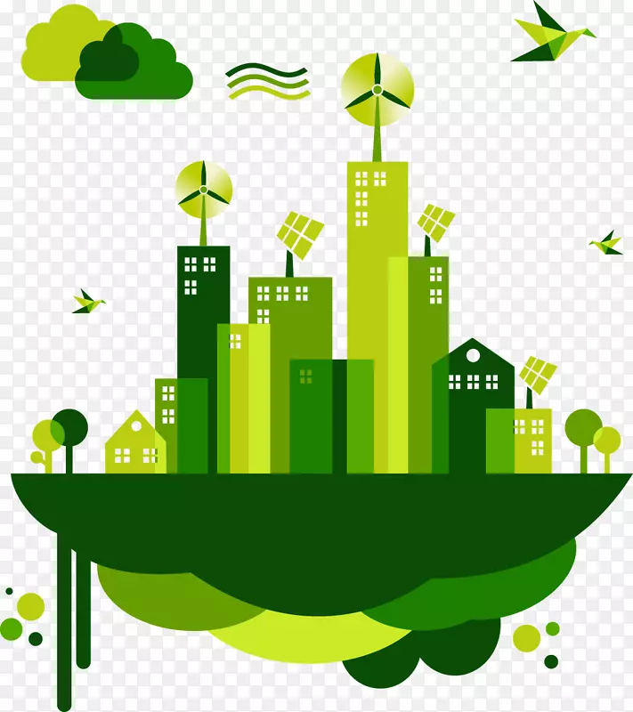 可持续发展选址研究大厦管理-卡通平坦绿色城市