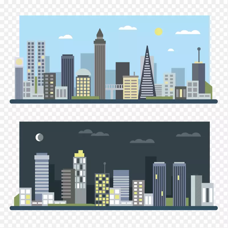 城市插图建筑-日夜城市材料