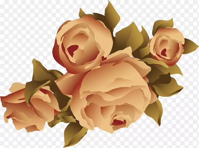 花园玫瑰沙滩玫瑰土坯插画-黄色玫瑰花卉元素