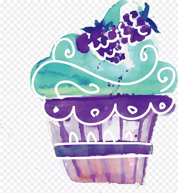 纸杯蛋糕红色天鹅绒蛋糕烘焙水彩画蓝色卡通可爱纸杯蛋糕
