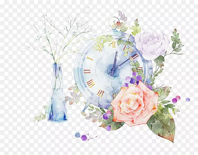 水彩画素描-花表