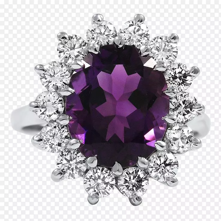 钻石订婚环紫水晶吊坠-产品类紫花瓣形钻石戒指镶嵌