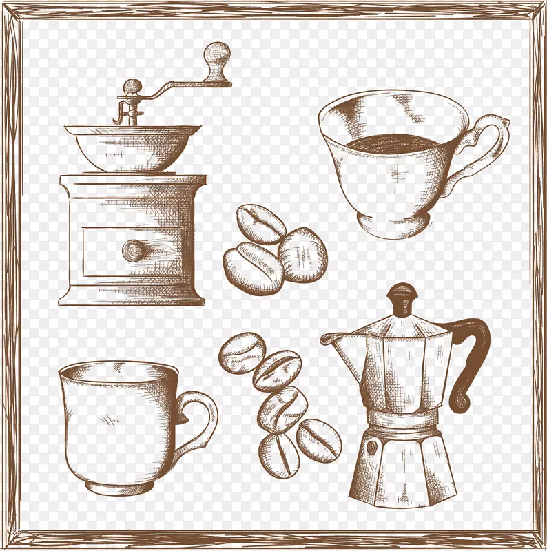 咖啡杯咖啡厅毛刺磨.手绘素描咖啡相关
