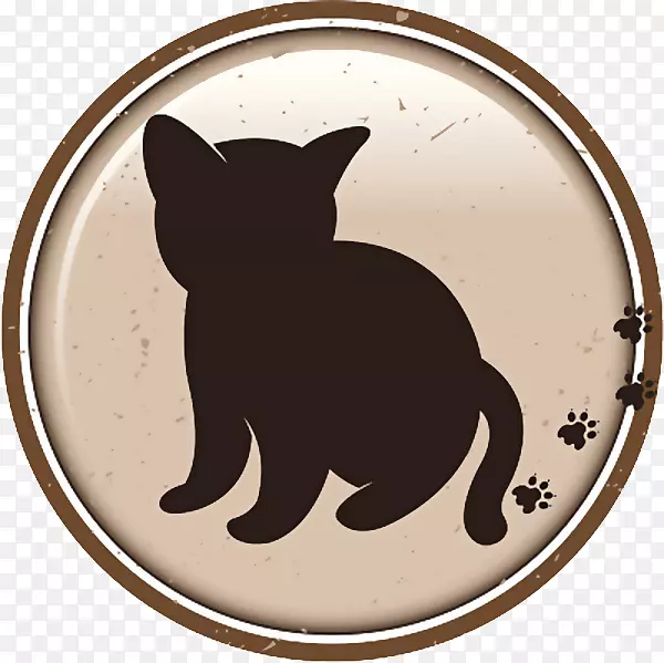 猫狗标志-圆形卡通猫和脚印标志