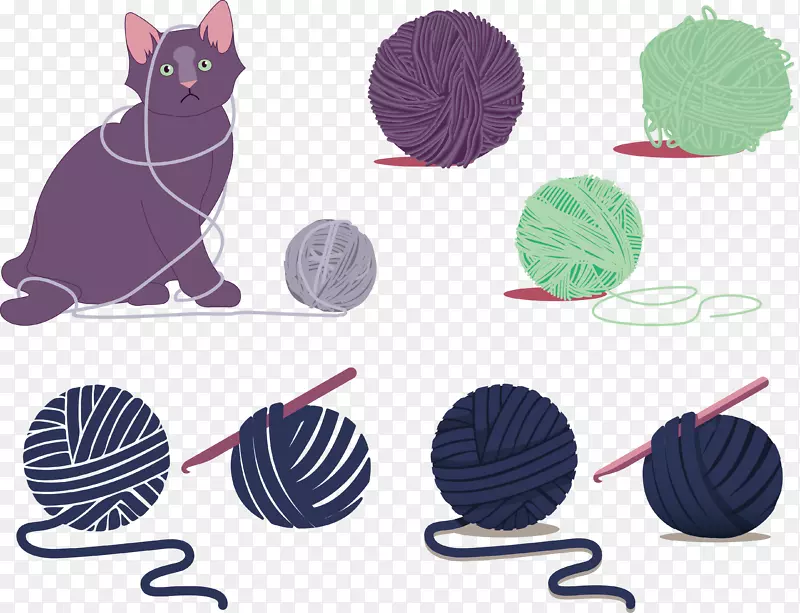 猫纱卡通插图.卡通猫