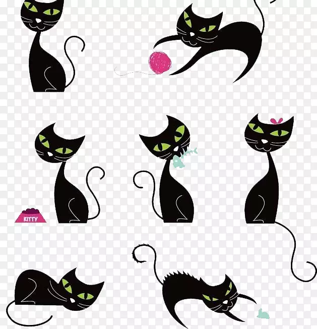黑猫剪影-猫创意插图