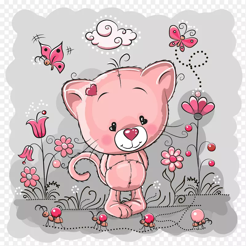 大熊猫小猫熊花粉红猫插图