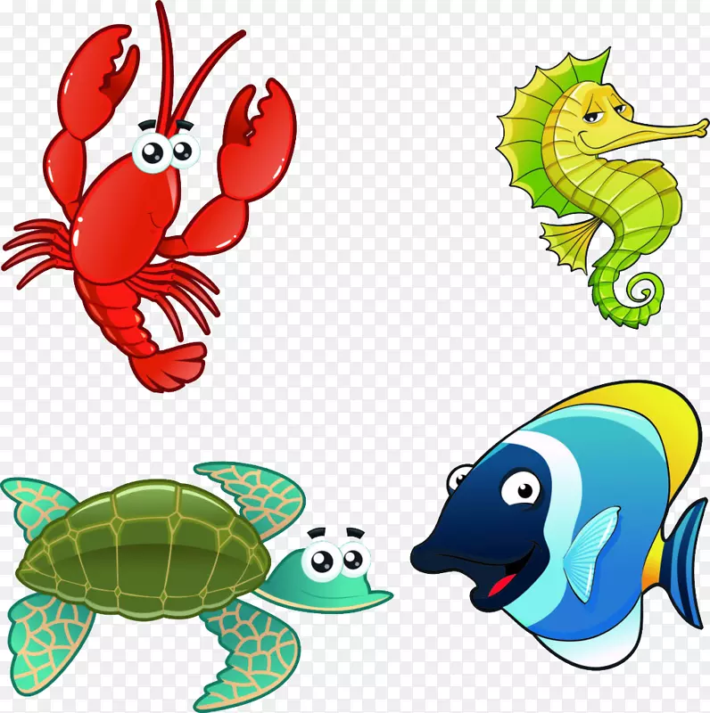 卡通水生动物海洋生物插图-鱼，水族馆，水生，动物，卡通